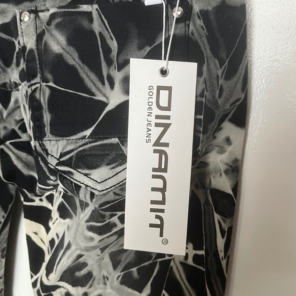 Dynamit Made in Italy Abstract Print Skinny Jeans Rhinestone Buttons Size 25 NWT - Picture 6 of 13
